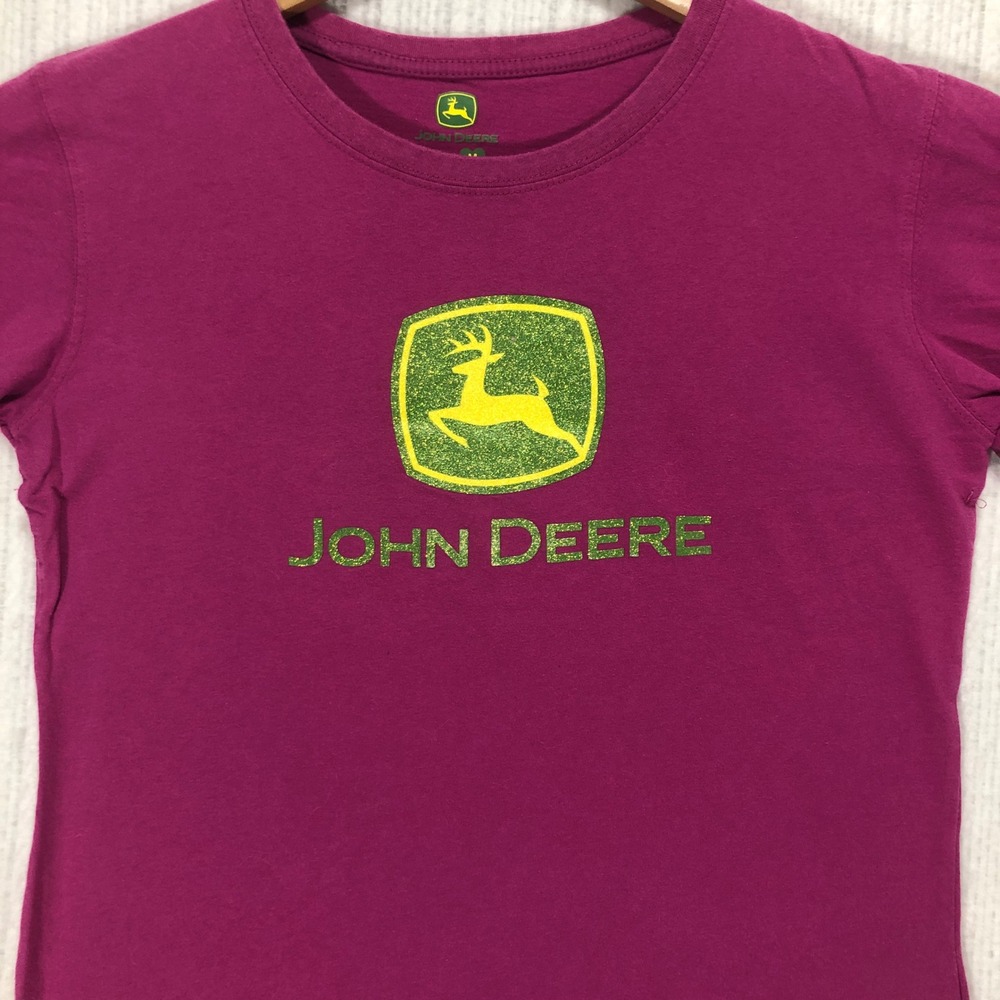 John Deere Women's T Shirt Pink Glitter Logo Short Sleeve Size M - Picture 1 of 9